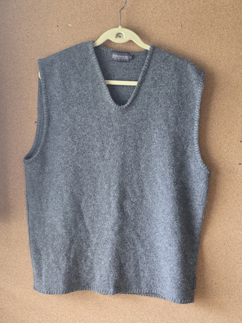 Fisherman Out of Ireland Lambswool Vest L Gray Pure New Wool Made in Cyprus